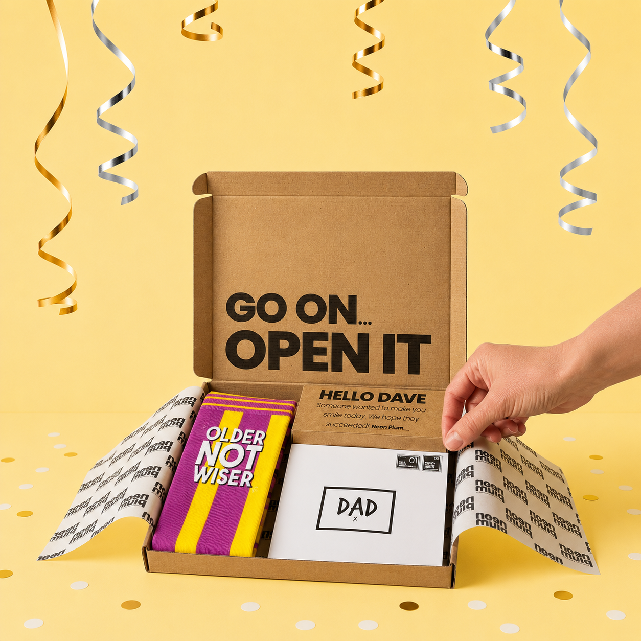 Older Not Wiser Letterbox Gift | Novelty Socks & Greeting Card Gift Box