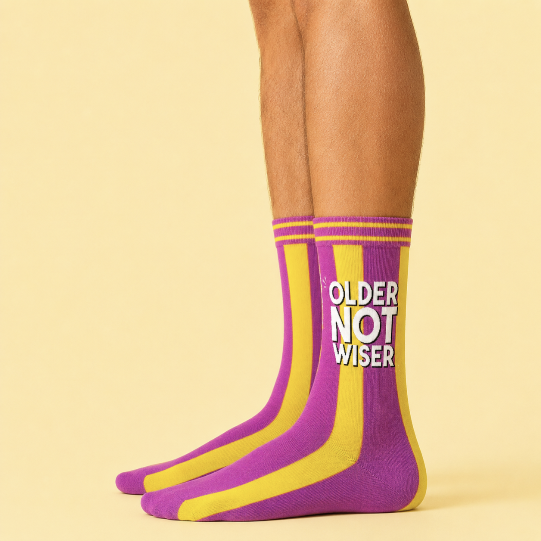 Older Not Wiser Letterbox Gift | Novelty Socks & Greeting Card Gift Box