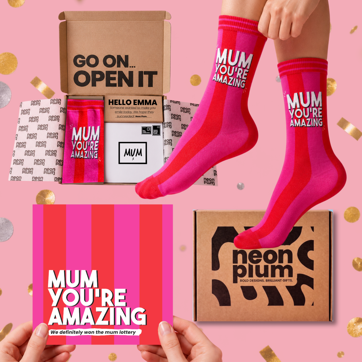 Mum You're Amazing Letterbox Gift | Novelty Socks & Greeting Card Gift Box