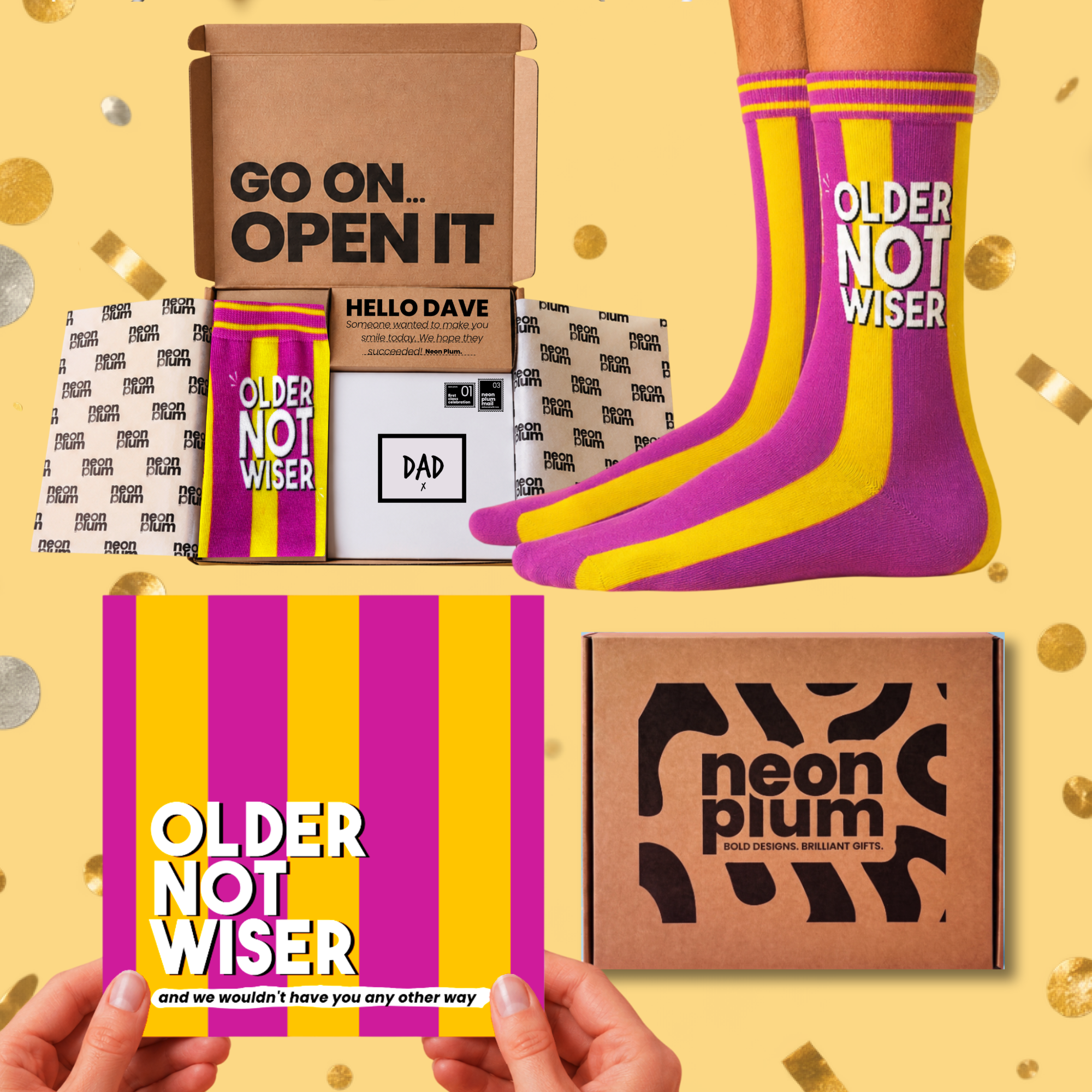 Older Not Wiser Letterbox Gift | Novelty Socks & Greeting Card Gift Box