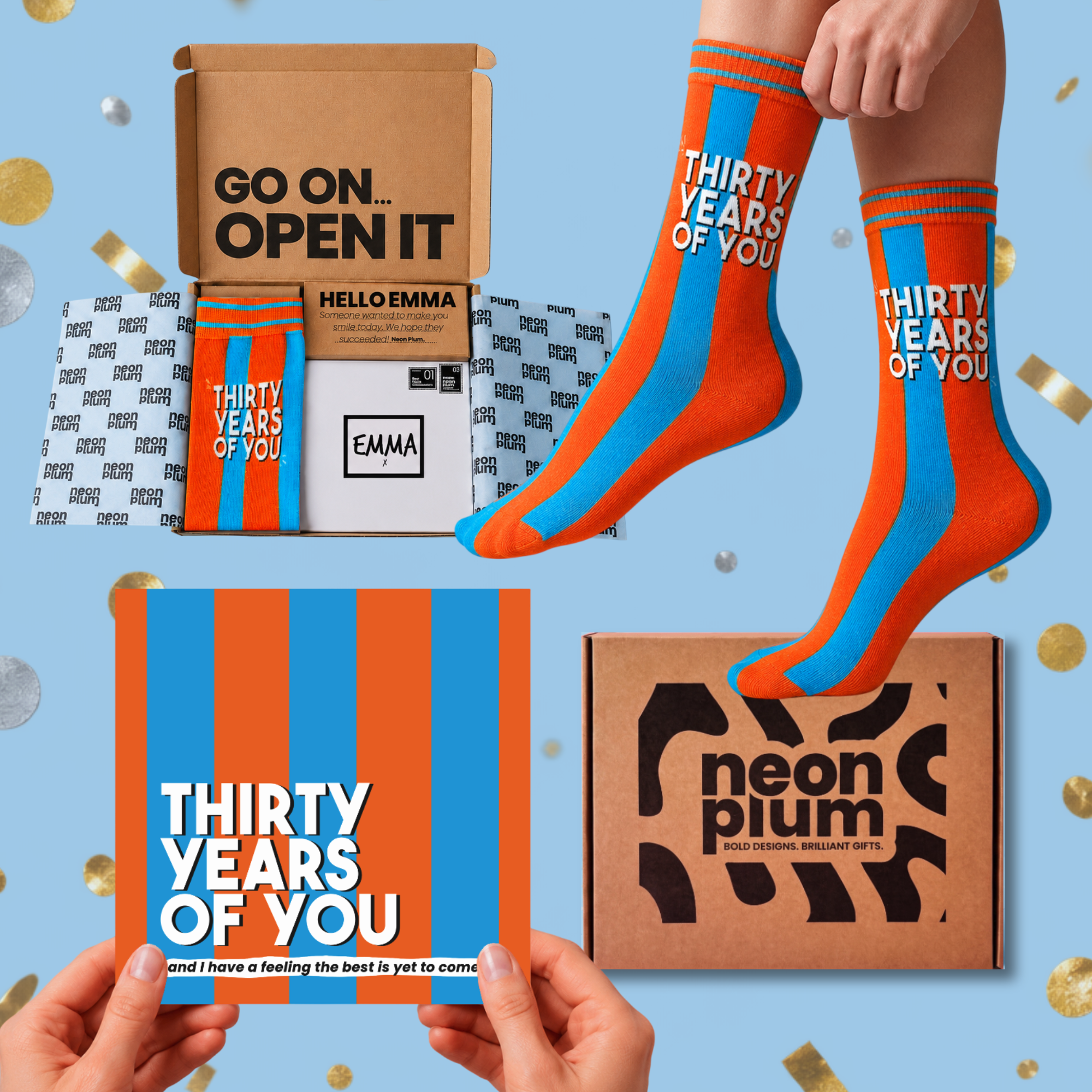 Thirty Years Of You Letterbox Gift | Novelty Socks & Greeting Card Gift Box