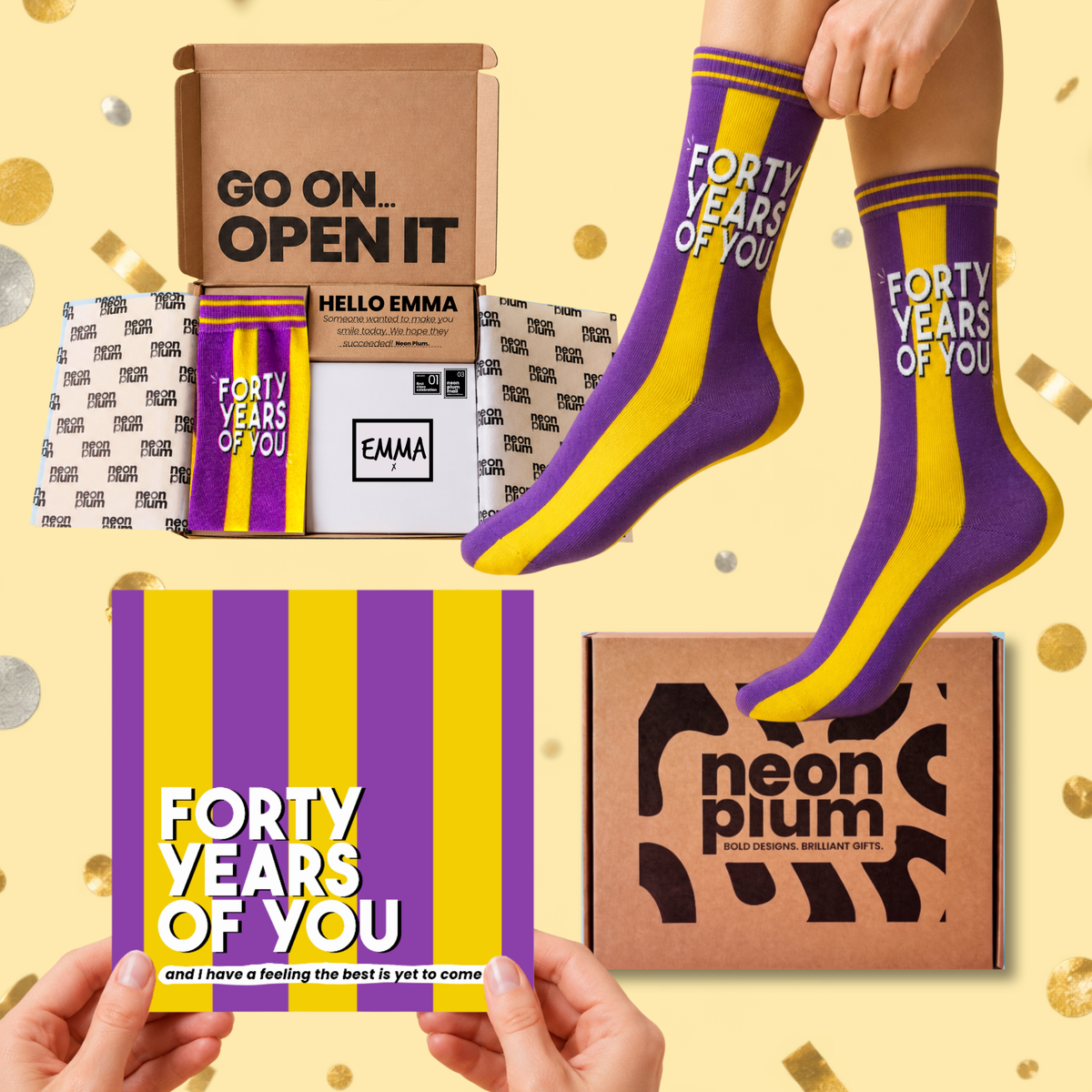 Forty Years Of You Letterbox Gift | Novelty Socks & Greeting Card Gift Box