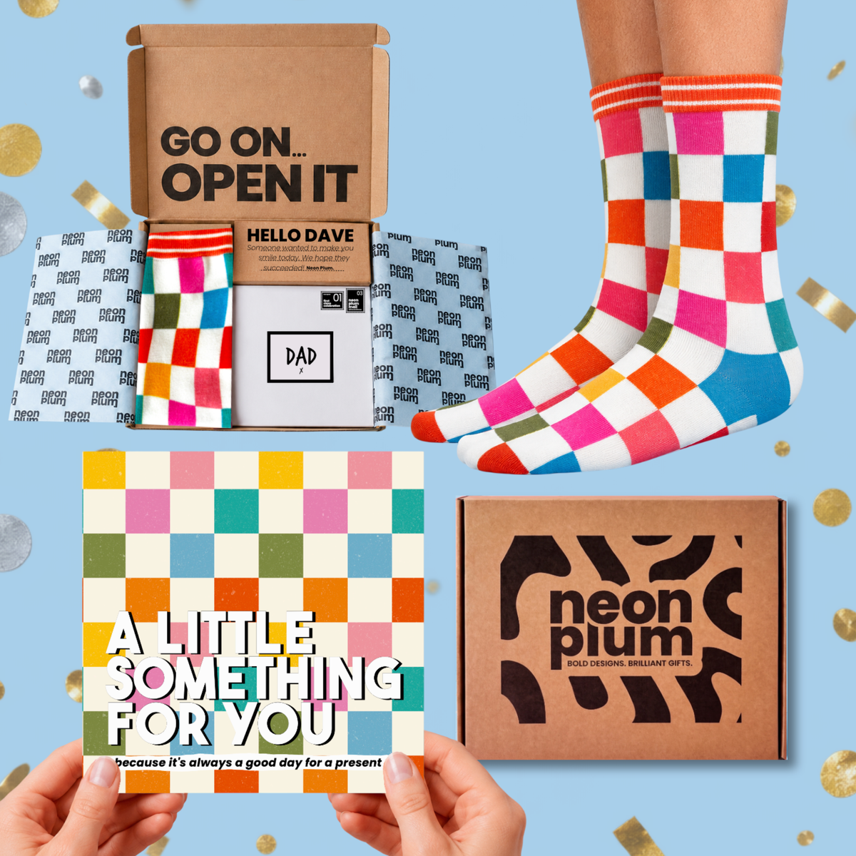 Check Pattern Letterbox Gift | Novelty Socks & Greeting Card Gift Box