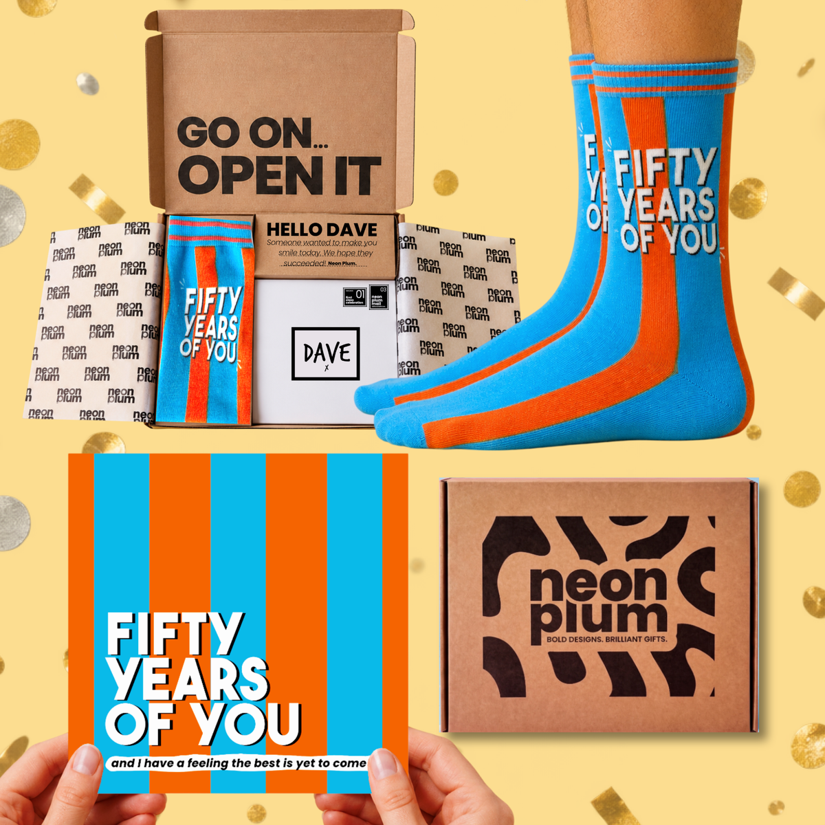 Fifty Years Of You Letterbox Gift | Novelty Socks & Greeting Card Gift Box