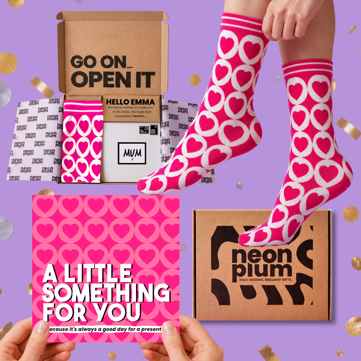Heart Pattern Letterbox Gift | Novelty Socks & Greeting Card Gift Box